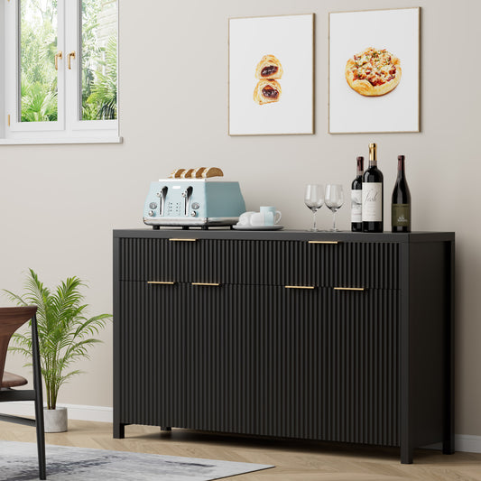 GIKPAL Sideboard Buffet Cabinet with Drawer, Wooden Kitchen Storage Cabinet with Doors and Adjustable Shelves, Under TV Cabinet, Accent Cabinet for Entryway, Dining Living Room, Black