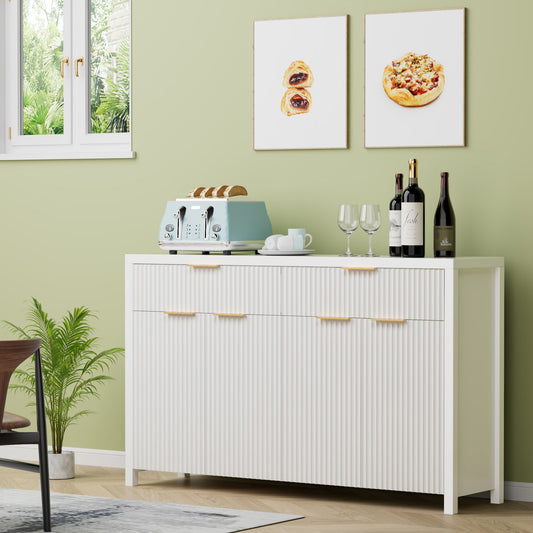 GIKPAL Sideboard Buffet Cabinet, Coffee Bar Accent Cabinet with Drawers, Kitchen Bakers Rack with Storage Cabinet for Kitchen Dining Room Organizer, Fluted TV Credenza for Living Room, White
