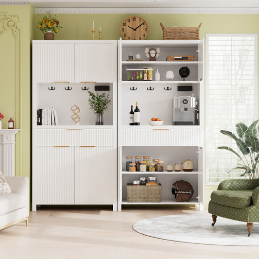 GIKPAL Kitchen Storage Cabinets with Drawer, Pantry Cabinet with Charging Station, Pantry Organizer with Adjustable Shelves, Hutch Cabinet with Storage for Dining Living Room , White Set of 2