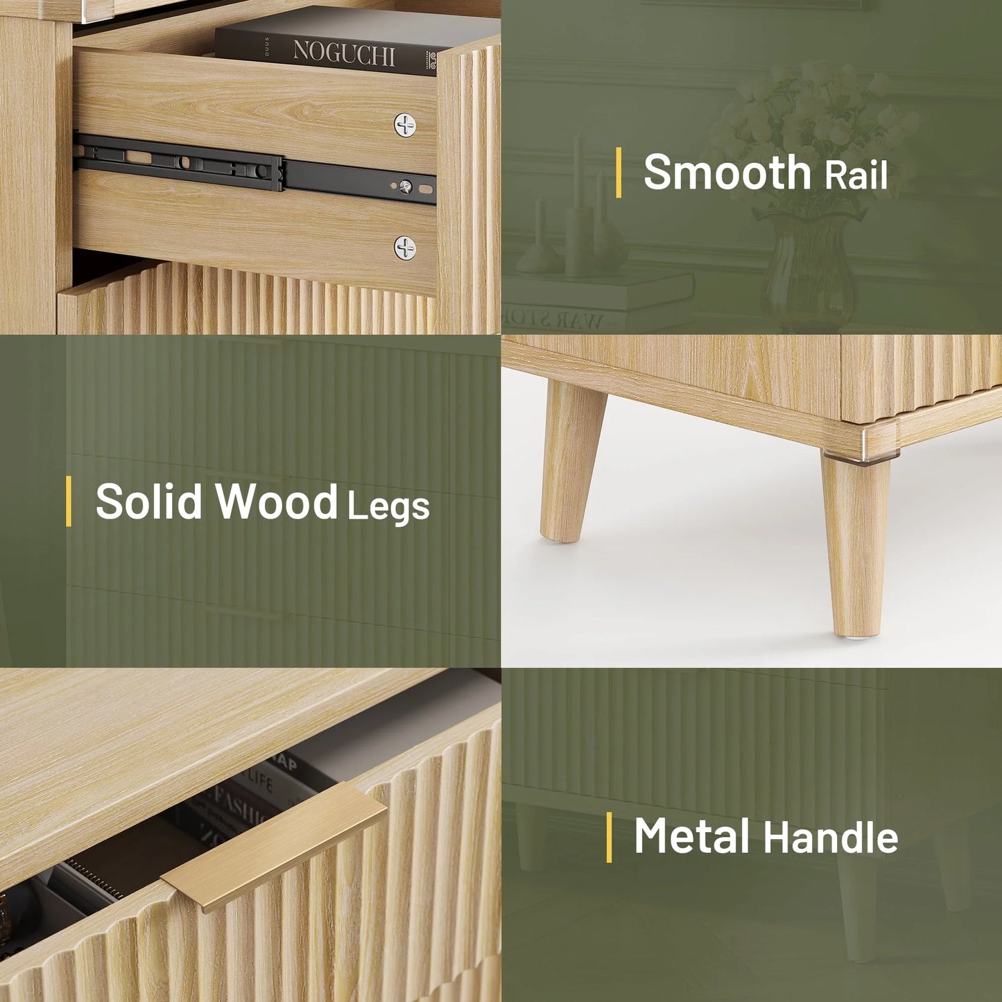 GIKPAL Dressers for Bedroom 6 Drawer, Wood Chest of Double Drawers Dressers, Modern Boho Fluted Storage Cabinet with Metal Handles, for Living Room, Entryway &amp; Hallway, Natural