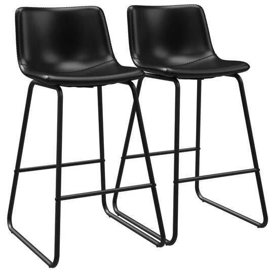 GIKPAL Bar Stools 26" Faux Leather Counter Height Barstools with Back Set of 4, Modern Counter Stools with Metal Legs and Footrest, Armless Chairs with Back for Kitchen Living Room Pub, Black