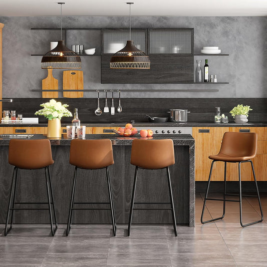 GIKPAL Bar Stools 26" Faux Leather Counter Height Barstools with Back Set of 6, Modern Counter Stools with Metal Legs and Footrest, Armless Chairs with Back for Kitchen Living Room Pub, Dark Brown