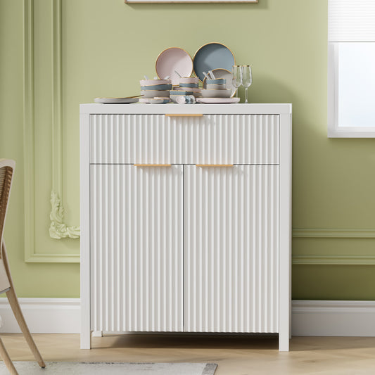GIKPAL Sideboard Buffet Cabinet with Storage Fluted Drawer, Kitchen Storage Cabinet with Adjustable Shelf, Credenza Accent Cabinet for Dining Living Room, Coffee Bar for Entryway, White