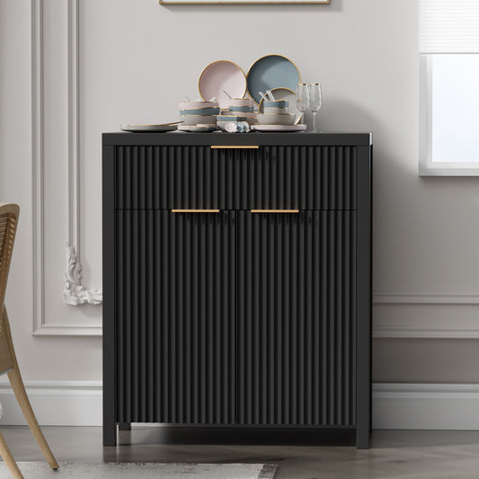 GIKPAL Sideboard Buffet Cabinet, Fluted Kitchen Storage Organizer with Adjustable Shelf and Doors, Black Modern Accent Cabinet with Storage Drawer for Dining Living Room
